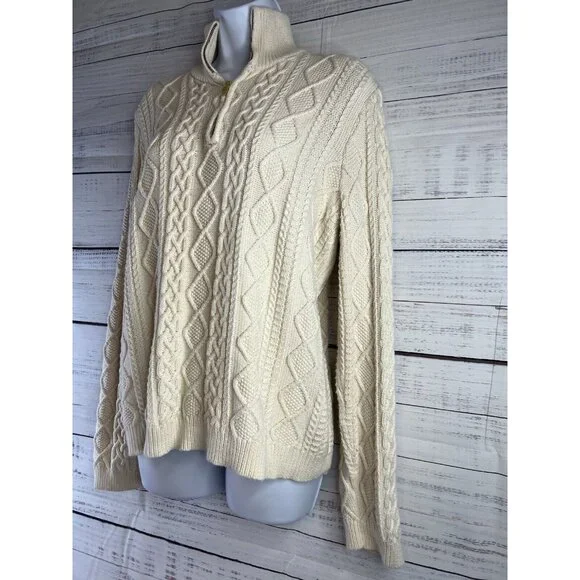 RALPH LAUREN Ivory Cable Knit Women Sweater 3/4 Zip Size XL Academia Preppy - Picture 3 of 11